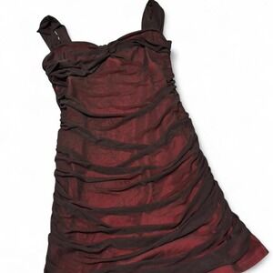 Red and black mesh evening dress
